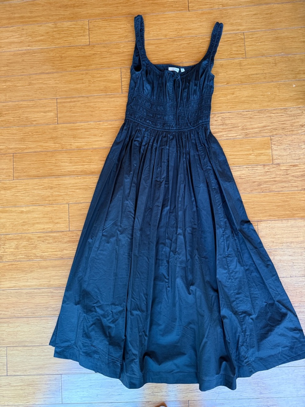 Doen Black Smocked Cotton Dress with Straps